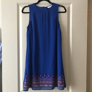 Blue Dress with Floral Embroidery
